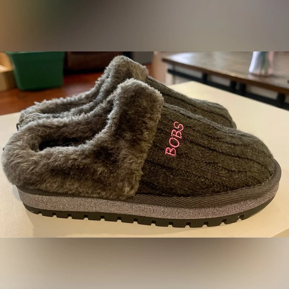 Bobs by Skechers girls 13 grey cable sweater knit slip on memory foam